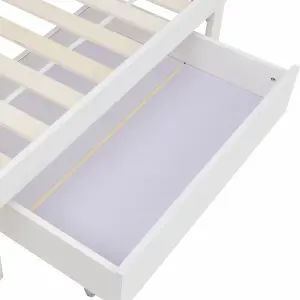 Bed with Shelves, White Wooden Storage Bed, Underbed Drawer - 4ft6 Double (135 x 190 cm)