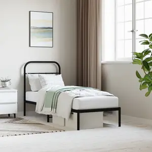 Berkfield Metal Bed Frame with Headboard Black 75x190 cm