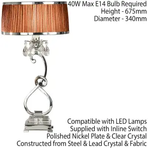 Esher Luxury Table Lamp Nickel Crystal Brown Round Shade Traditional Bulb Holder