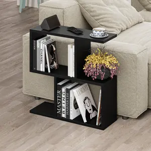 Barbara Side Table Modern 2-Tier Design with Storage Compartments Matte Black