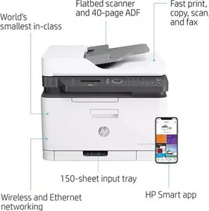 HP Colour Laser 179FNW Wireless All-In-One Printer With Wi-Fi, White