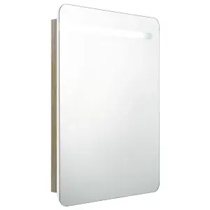 Berkfield LED Bathroom Mirror Cabinet White and Oak 60x11x80 cm