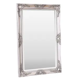 Villanova Solid Wood Flat Wall Mirror Antique Silver / 90cm H x 60cm W