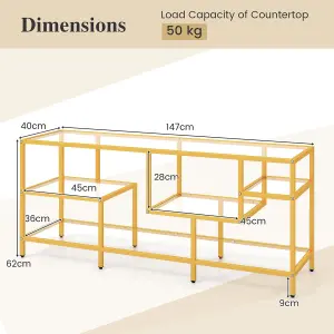 COSTWAY 147cm TV Stand for TVs up to 65" TV Console Table w/ Tempered Glass Shelves