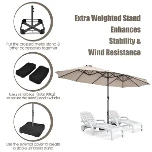 Costway 460 x 270 cm Outdoor Double Sided Umbrella Twin Size Patio Parasol w/ Metal Base