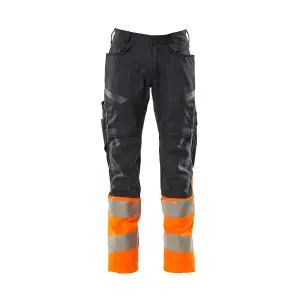 Mascot Accelerate Safe Trousers with Kneepad Pockets - Dark Navy/Hi-Vis Orange   (30.5) (Leg Length - Short)