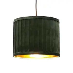 First Choice Lighting Sundance Dark Green Velvet Pleated 25cm Lamp Shade with Gold Inner