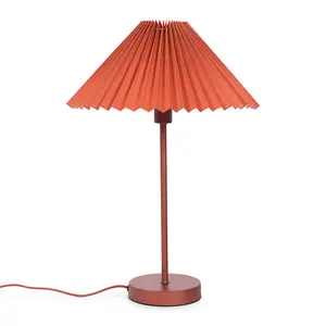 ValueLights Akira Burnt Orange Metal Table Lamp with Pleated Lampshade - LED Bulb Included