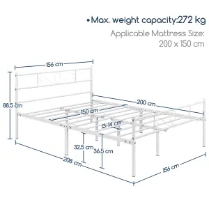 Yaheetech White 5ft King Metal Bed Frame with Scroll Design Headboard and Footboard