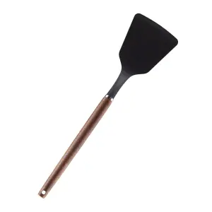 Solid Turner Wood Handle Acacia Wooden Heat Resistant Solid Turner Black