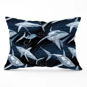 Hand Drawn Shark Pattern Cushions 33cm x 48cm