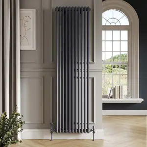 Bubly Bathrooms™ Steel 2 Column Radiator 1800x515 Vertical & Matching Feet - Anthracite