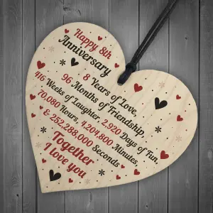 Red Ocean 8th Wedding Anniversary Gift For Him Her Wood Heart Keepsake Husband Wife Boyfriend Girlfriend