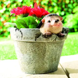 Hedgehog Design Weather-Resistant Polyresin Garden Plant Pot with Drainage Holes - H15cm x 15.5cm Diameter