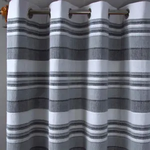 Homescapes Cotton Morocco Striped Monochrome Curtain Pair, 66 x 90" Drop