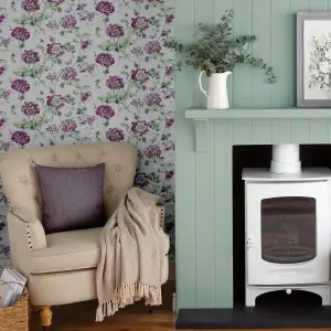 Laura Ashley Hepworth Grape Floral Smooth Wallpaper Sample