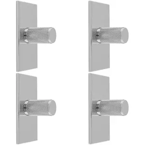 4 PACK - Knurled Cylinder Cabinet Door Knob & Matching Backplate Polished Chrome 76x40mm