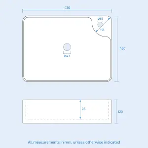 Nes Home  430 x 430mm Cloakroom Square Shape Rounded Edge Counter Top Basin Sink