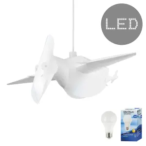 ValueLights White Ceiling Pendant Shade and E27 GLS LED 6W Warm White 3000K Bulb