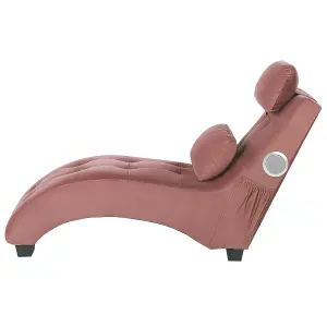 Velvet Chaise Lounge with Bluetooth Speaker USB Port Pink SIMORRE