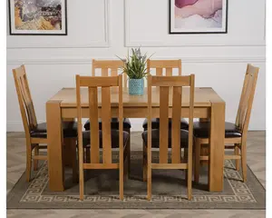 Kuba 150 x 85 cm Chunky Medium Oak Dining Table and 6 Chairs Dining Set with Princeton Chairs