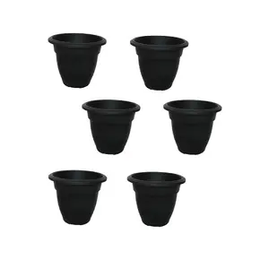 6 x 38cm Black Colour Round Bell Plant Pot Flower Planter Plastic Garden Pot