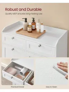 VASAGLE Bathroom Cabinet With Laundry Baskets, Bathroom Storage Unit With 2 Drawer And 2 Laundry Hampers, Cloud White