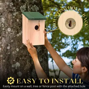 Traditional Wooden Garden Ornaments Outdoor Bird House Slate/ Green Coloured Roof Stunning Garden Bird Box