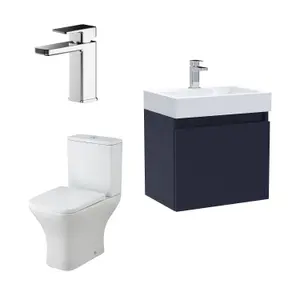 Cloakroom Suite - Vanity Unit, Tap and Toilet Set - Electric Blue/Chrome