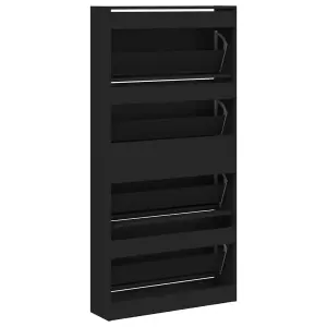 Shoe Cabinet with 4 Flip-Drawers Black 80x21x163.5 cm