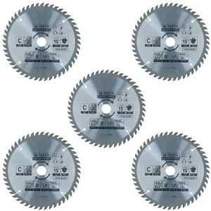 Circular Saw Blade 165mm x 16 / 20mm 48 Teeth TCT Cutting Disc Wood 5pc