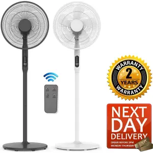 Futura Pedestal Fan 16" Oscillating 50W White Standing Remote Control Fans Timer & Adjustable Height