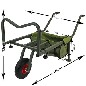 Fishing Trolley Solid PU Wheel Folding Barrow Cart with Detachable Bag