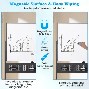 COSTWAY Mobile Whiteboard 120 x 90 CM Double-Sided Dry Erase Board with Stand