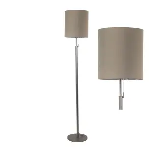 First Choice Lighting Verta Pewter Floor Lamp with Matching Silk Shade