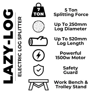 Lazy-Log Electric Log Splitter With Stand - 7 Ton 520mm Log - Heavy Duty Hydraulic Wood Splitter