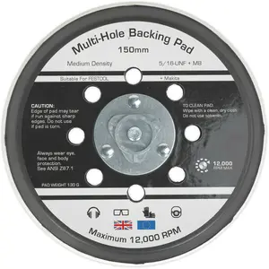 150mm Universal DA Backing Pad for Dust-Free Sanding with 5/16 Inch UNF or M8 Thread