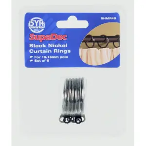 Woodside Curtain Rings (Pack of 6) Black (19mm)