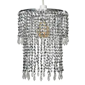 ValueLights Modern Chrome Acrylic Bead Effect Silver Ceiling Pendant Light Shade