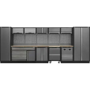 Versatile Modular Garage Storage System with Pressed Wood Worktop - 4915 x 460 x 2000mm