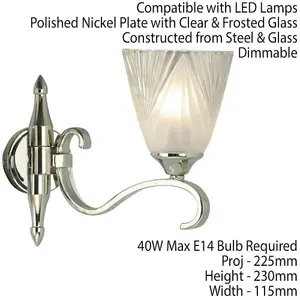 Luxury Traditional Single Wall Light Bright Nickel Art Deco Glass Shade Dimmable