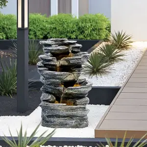 Solar Power Garden Water Fountain Outdoor LED Lighted Waterfall Fountain Rockery Decor