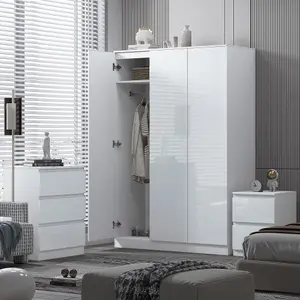 Stora 3 Door Triple Wardrobe Large High Gloss White