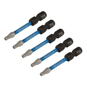 Draper Expert TX-STAR Impact Screwdriver Bits, T15 x 50mm, 1/4" Hex (Pack of 5) 05651