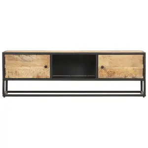 Berkfield TV Cabinet with Carved Door 130x30x40 cm Rough Mango Wood