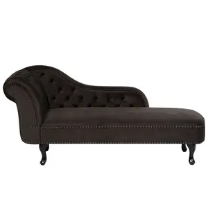 Left Hand Chaise Lounge Velvet Brown NIMES