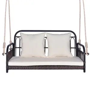 Costway 2-Person Patio Wicker Swing Chair Hanging Outdoor Swing Bench w/ Cushions