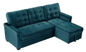 Corner Sofa Bed, L-Shaped Corner Sofa Bed with Storage, Settee Sleep Reversible Storage Chaise - Velvet Green