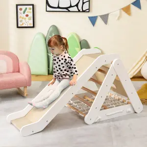 Costway 4-in-1 Triangle Climbing Set Wooden Toddler Climber with Ramp Sliding Board