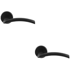 2 PACK - PAIR Matt Black Door Handle Flat Arched Style Lever on Round Rose Concealed Fix